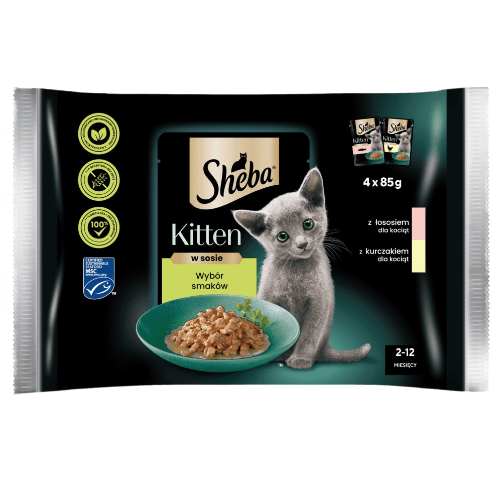 SHEBA® Kitten z Kurczakiem i Łososiem w sosie 4 & 40x85 g - 1